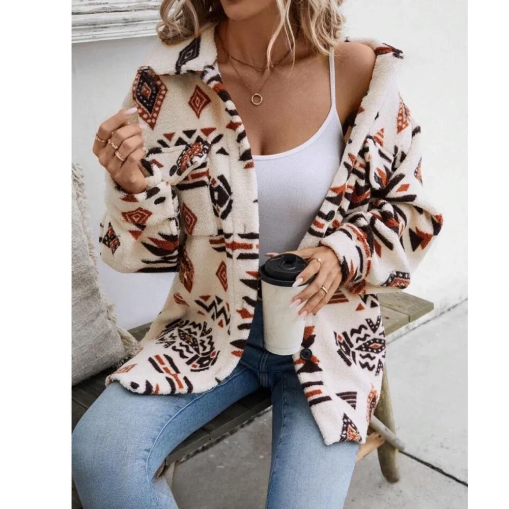 Boho Aztec Teddy Jacket - Picture 1 of 5